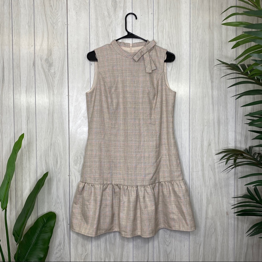 Gal Meets Glam Philippa Femme Plaid Sleeveless Bow Flounce Hem Shift Dress 6